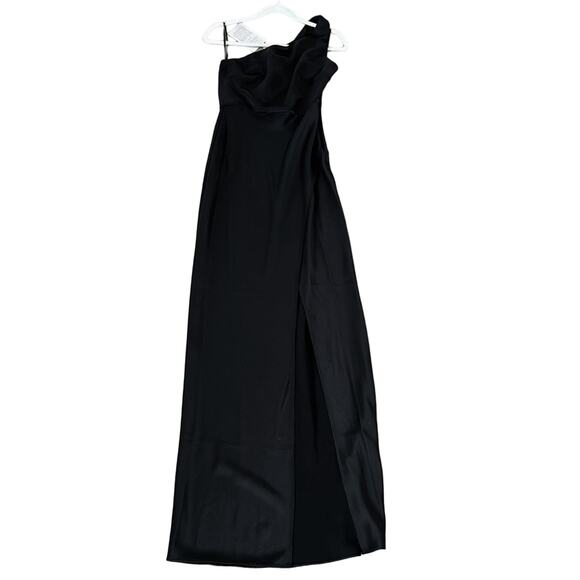 BHLDN by Anthropologie Black Dylan One-Shoulder Satin Side-Slit Gown Size 4 NWT - Picture 1 of 6